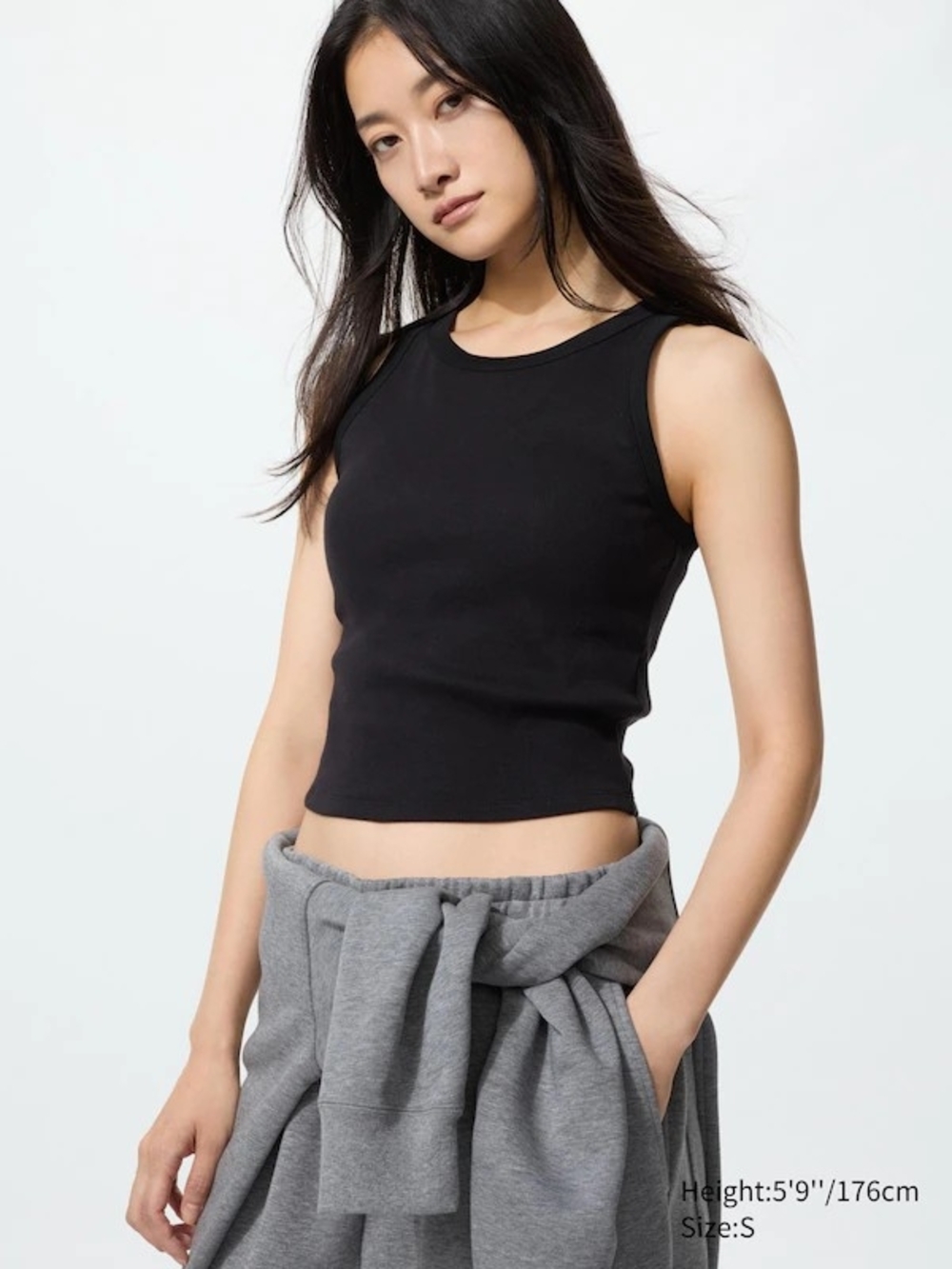 Uniqlo Black Ribbed Crop Tank Bra Top S